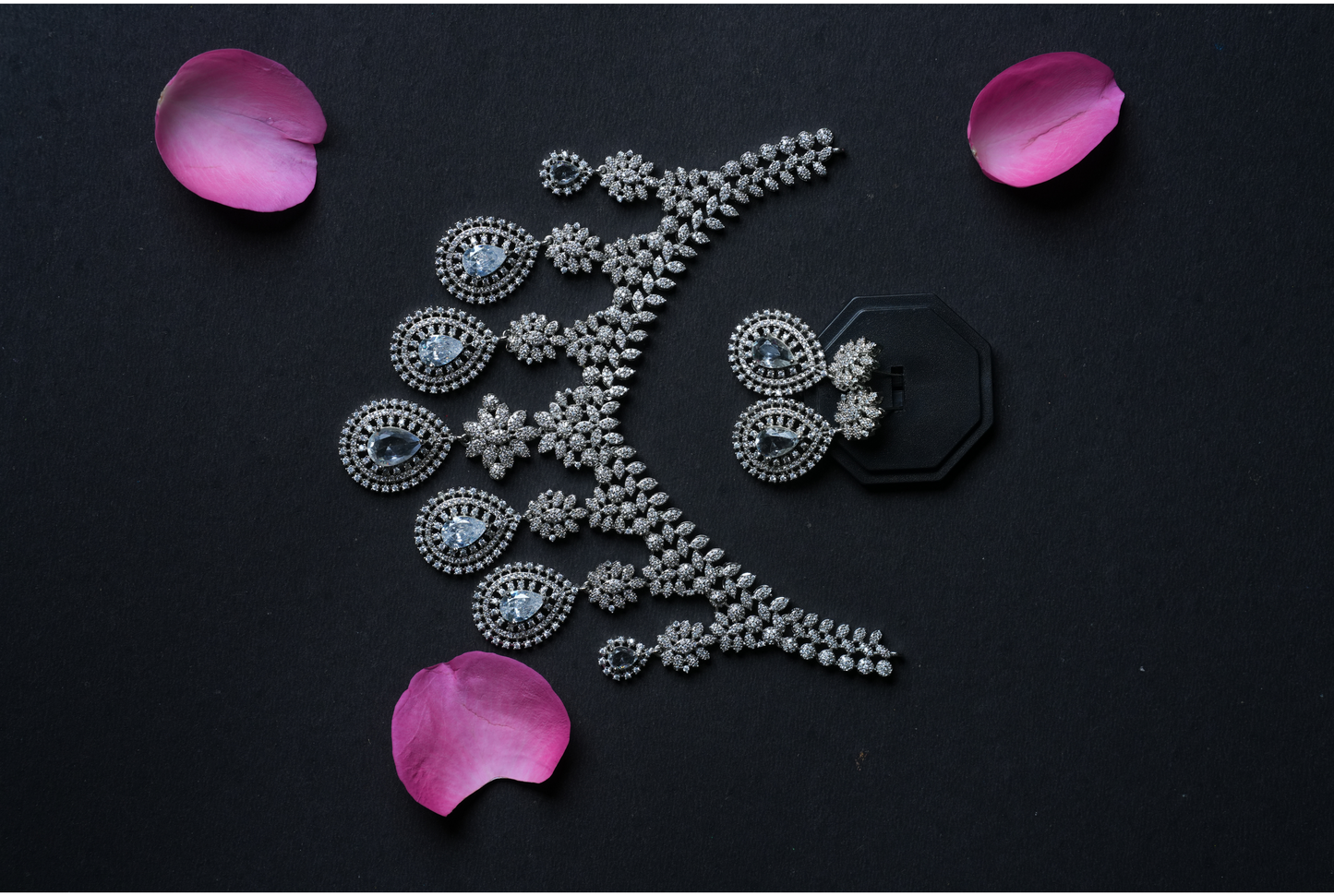 Elegant American Diamond Necklace & Earrings Set with White Stones