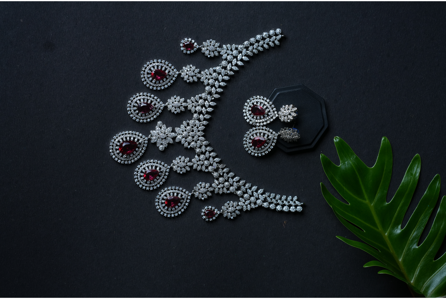 Radiant American Diamond Necklace & Earrings Set with Pink & White Stones