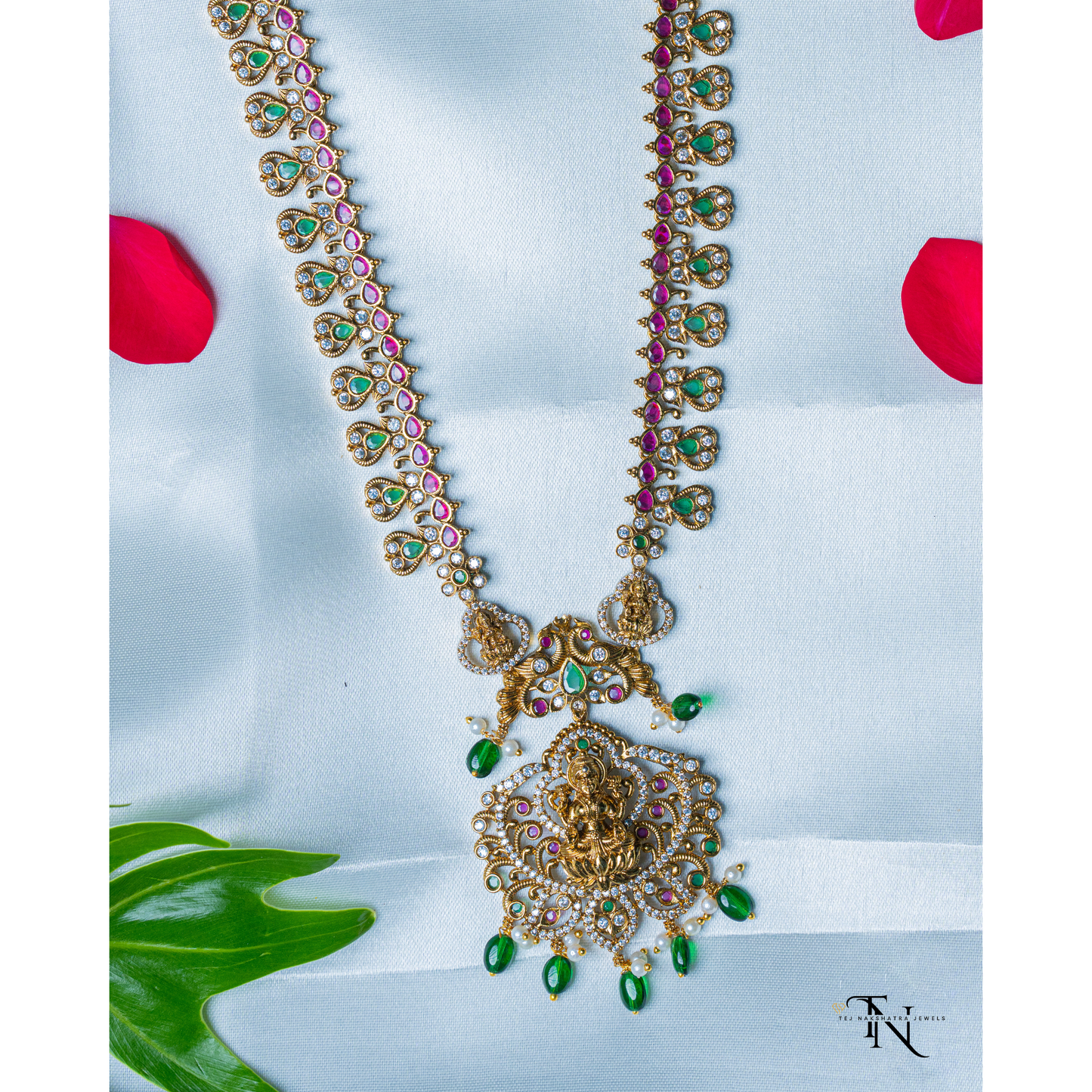 Guthapoosala Haram with Kempu & Pachalu Stones and Matching Earring