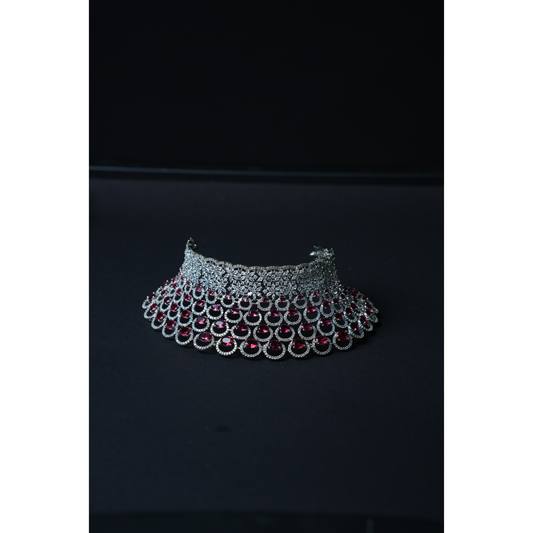 Exquisite American Diamond Heavy Choker with White & Red Stones