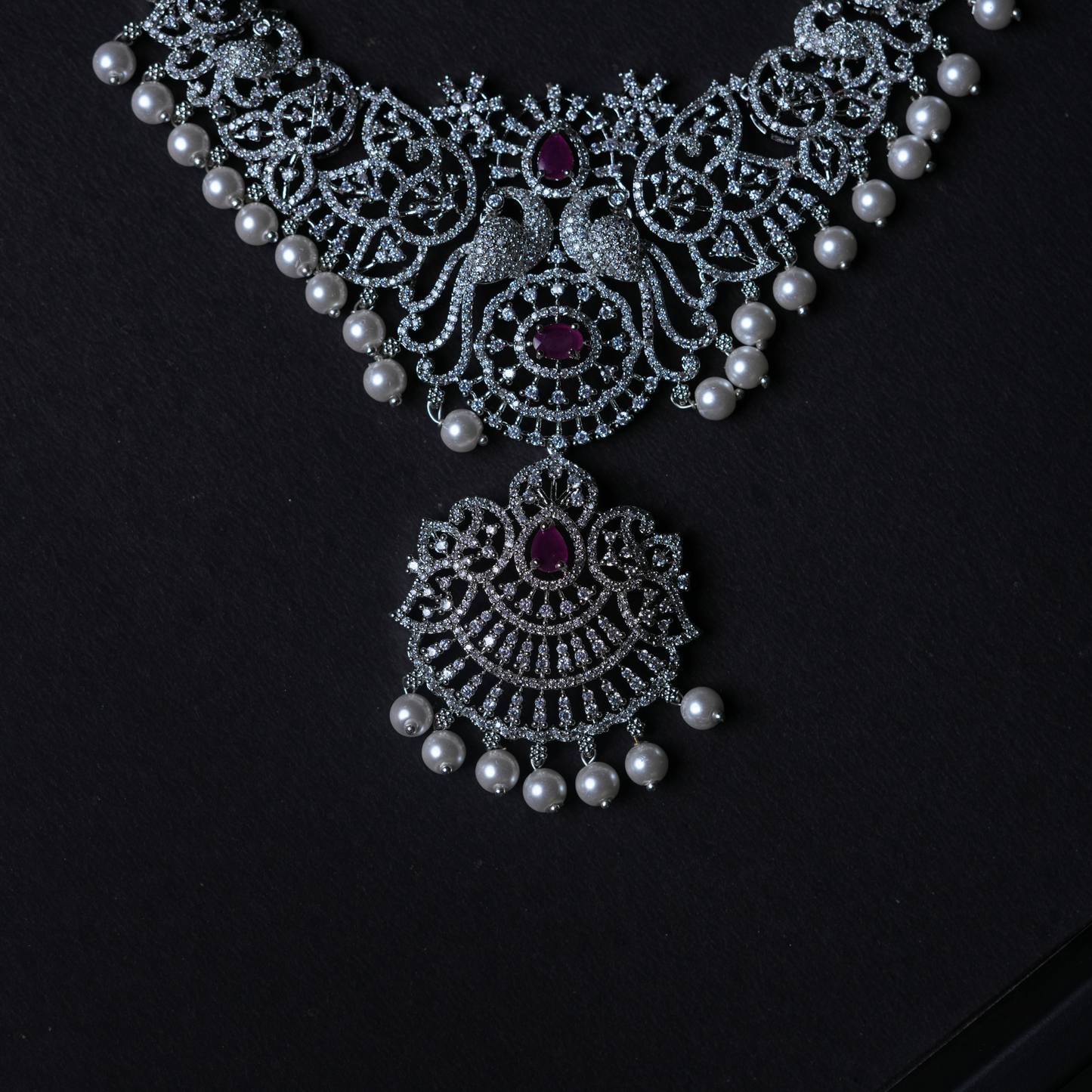 Luxury American Diamond Broad Necklace & Earrings Set