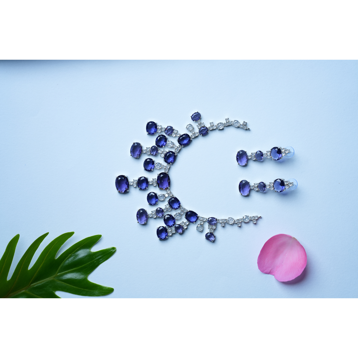 Gorgeous Short Necklace with Blue & Brinjal Gradient Stones