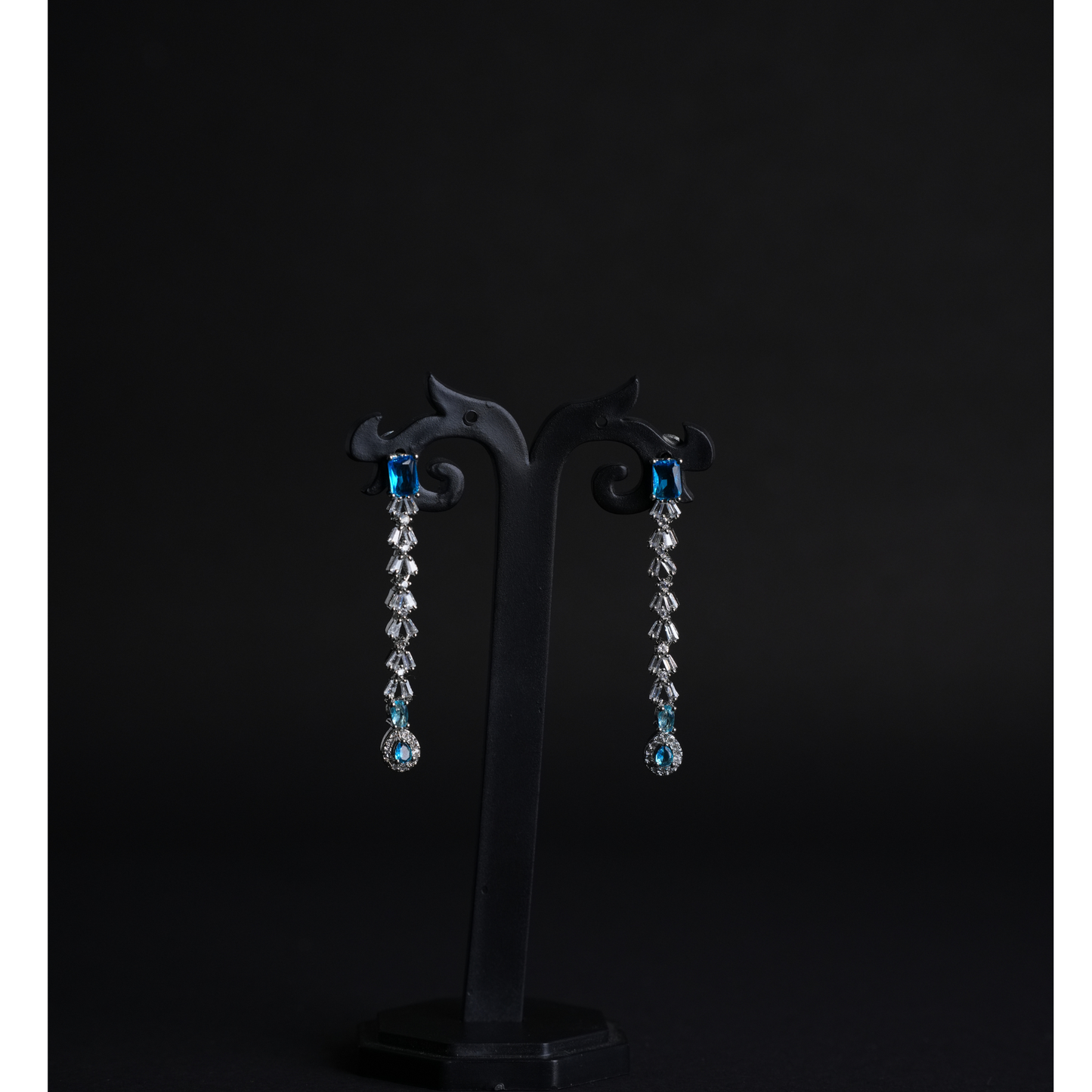 Sleek American Diamond Necklace & Earrings Set with Rama Green Stones