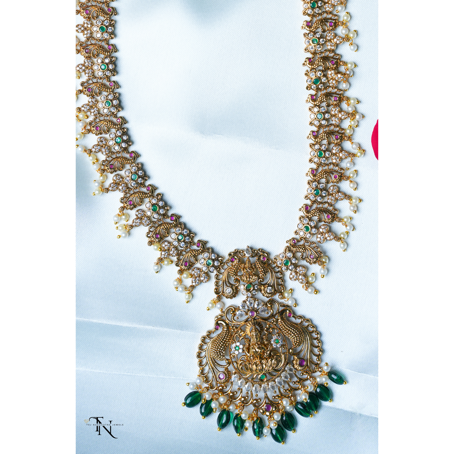 Glamorous Long Haram with White Stones & Matching Earrings