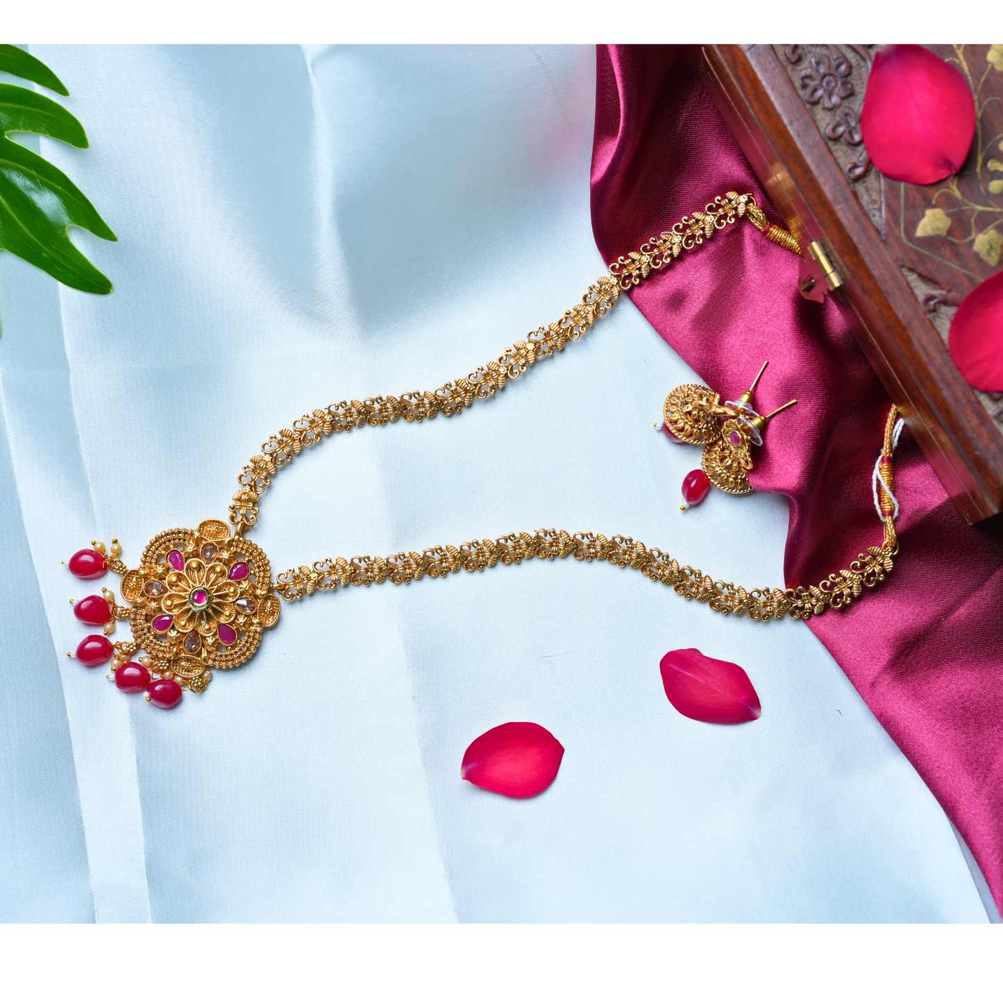 Classic Gold-Alike Long Haram with Rich Red Beads