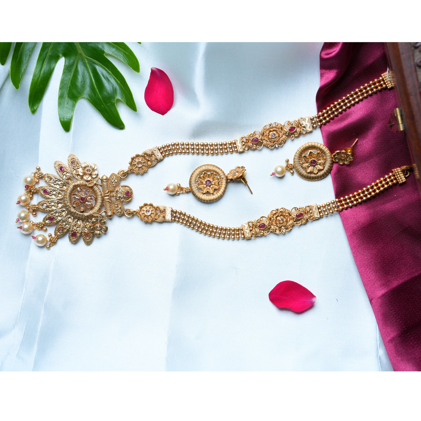 Beautiful Gold-Alike Long Haram Necklace with Intricate Detailing