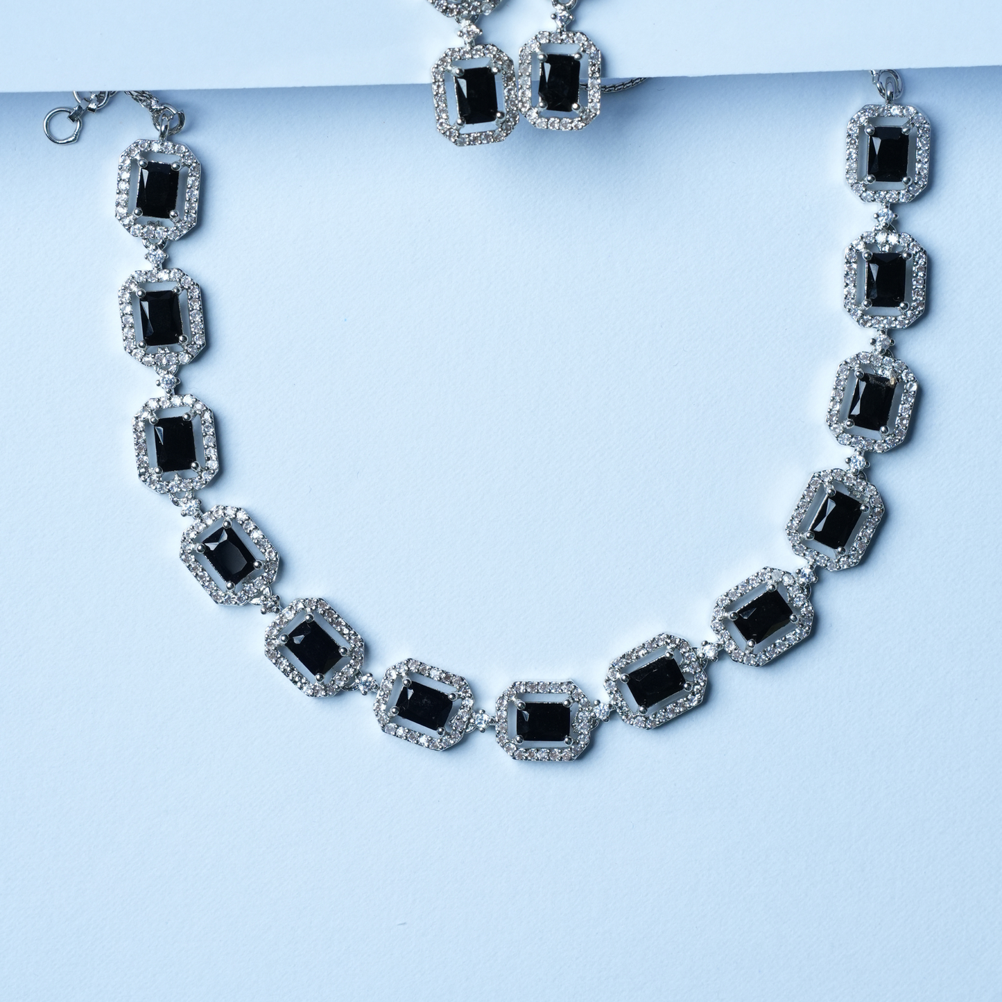 Chic Black American Diamond Jewelry Set with Matching Earrings