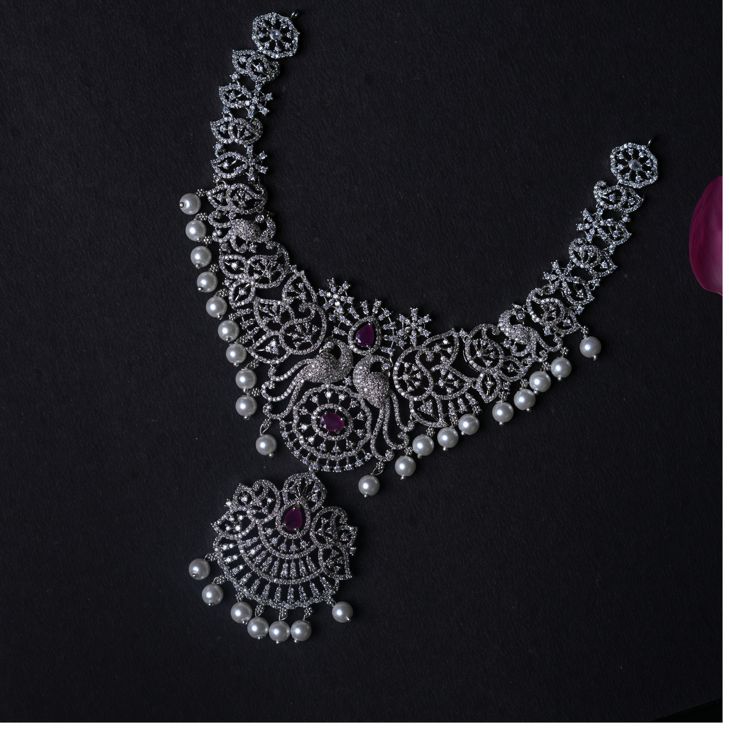 Luxury American Diamond Broad Necklace & Earrings Set