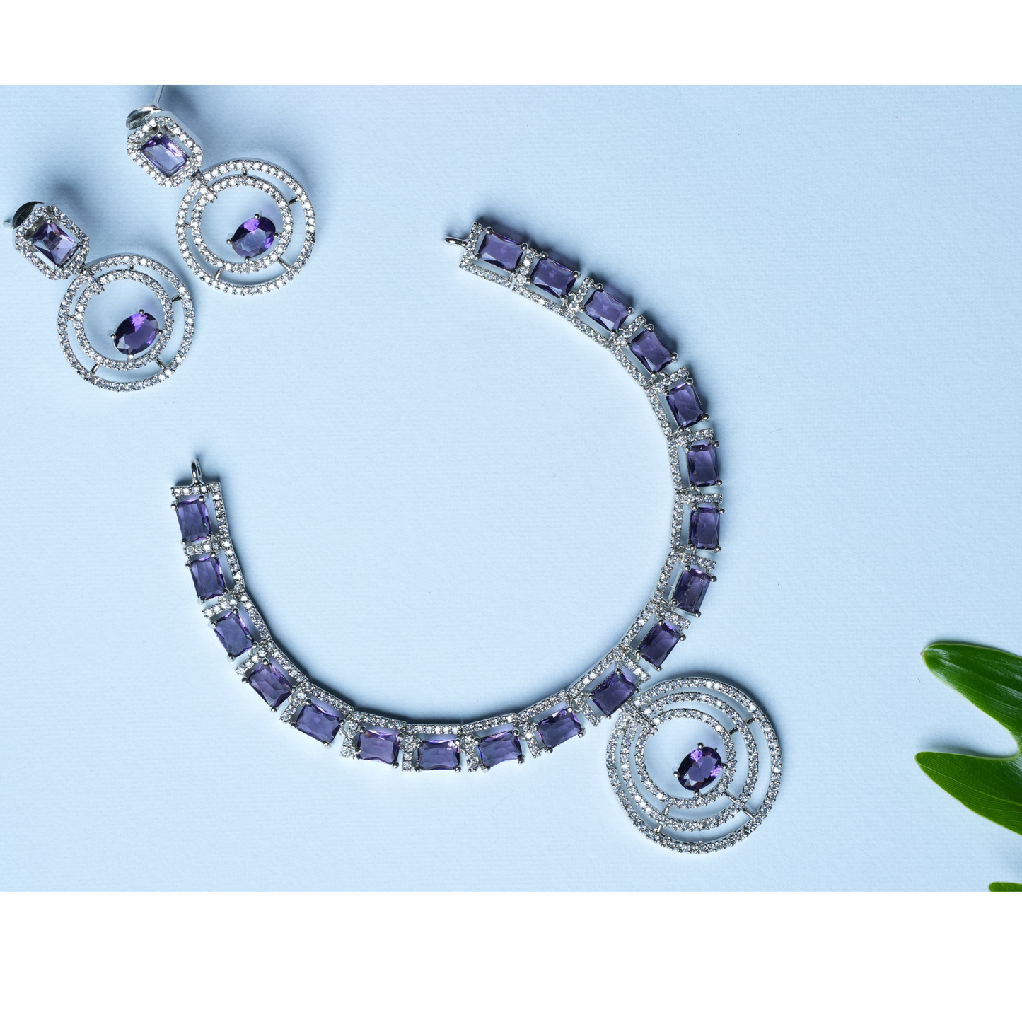 Lavender Love Necklace & Earrings Set Featuring Lavender Stones & American Diamonds