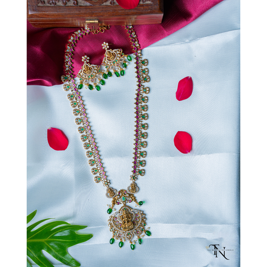 Guthapoosala Haram with Kempu & Pachalu Stones and Matching Earring