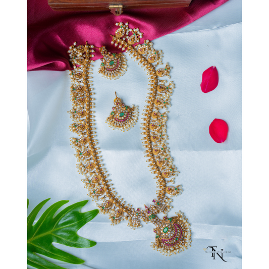 Kempu Guthapoosala Haram Necklace with Earrings