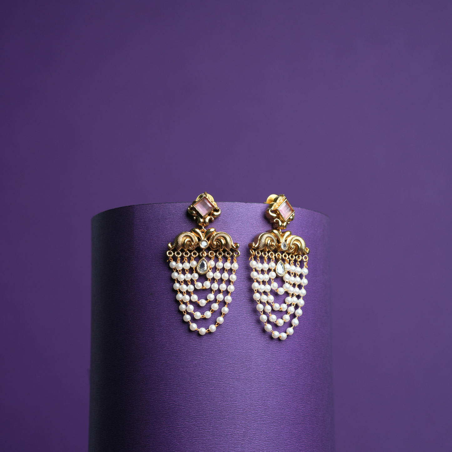 Vintage-Inspired Layered Pearl Earrings with Gemstones