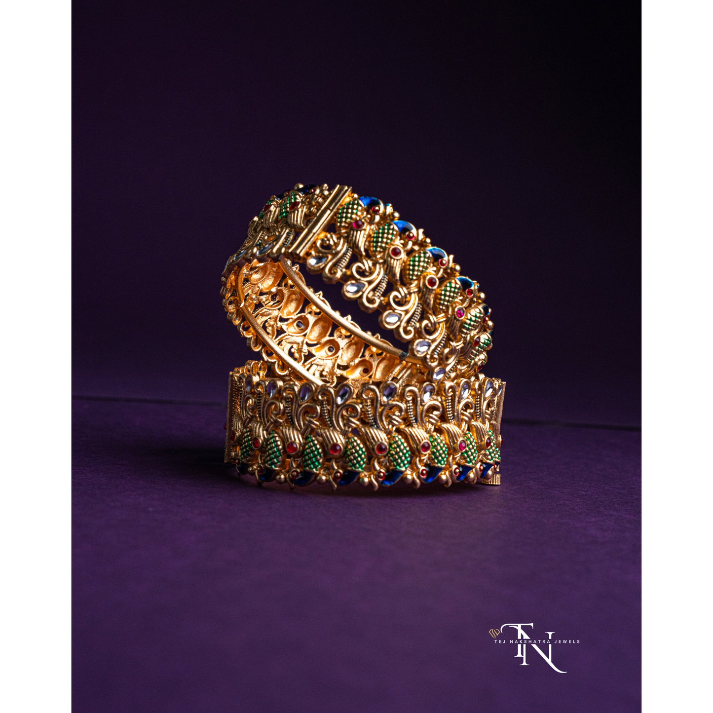 Statement Broad Bangles Featuring Elegant Peacock Design