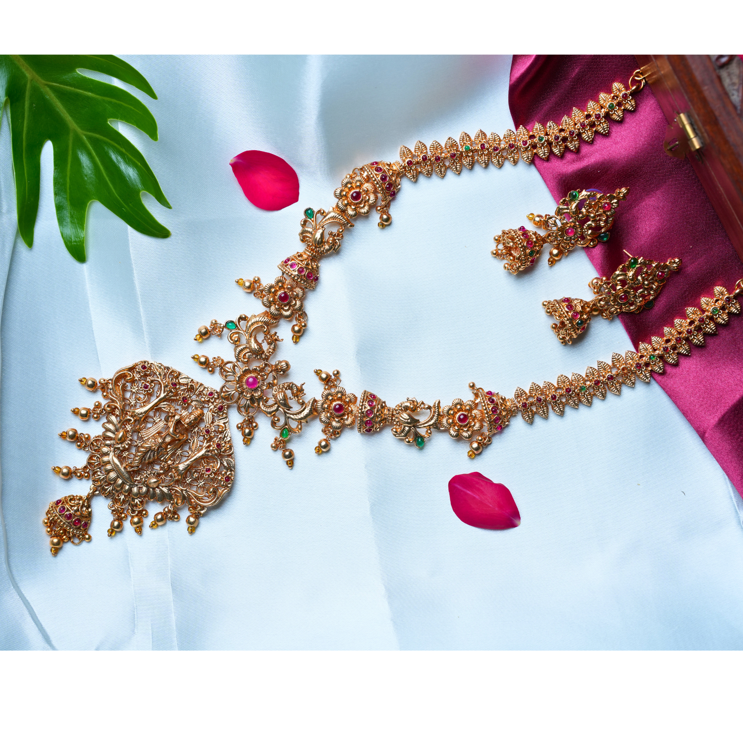 Divine Antique Krishna-Inspired Gold-Alike Long Haram with Gold-Colored Pearls