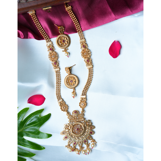 Beautiful Gold-Alike Long Haram Necklace with Intricate Detailing