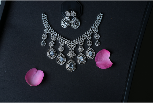 Elegant American Diamond Necklace & Earrings Set with White Stones