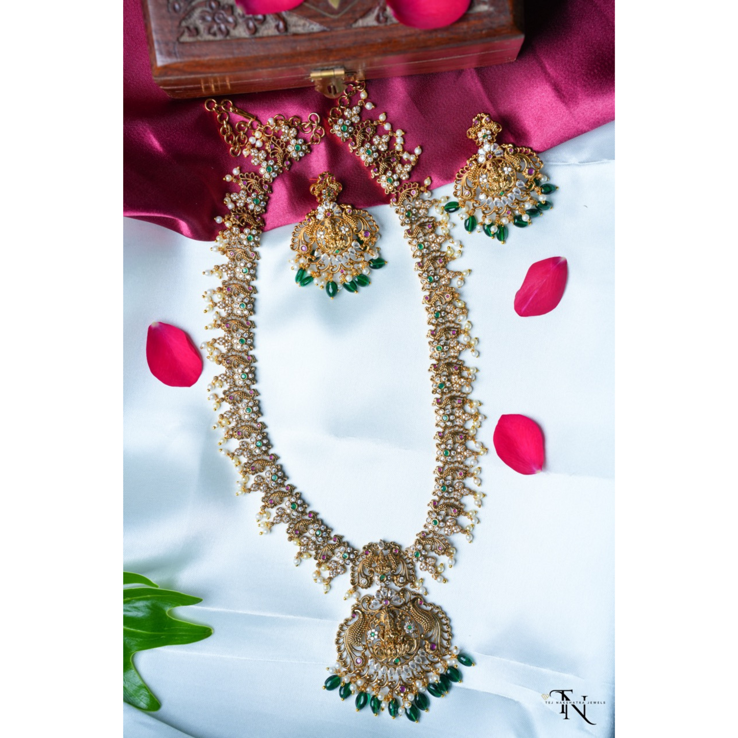 Glamorous Long Haram with White Stones & Matching Earrings