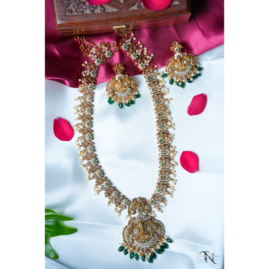 Glamorous Long Haram with White Stones & Matching Earrings