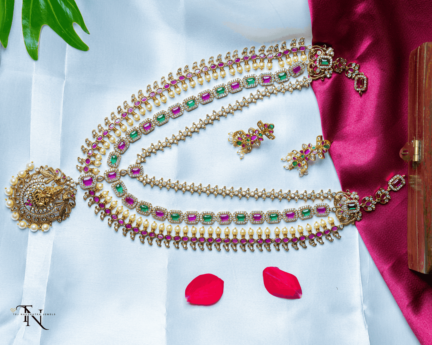 Elegant Designer Long Necklace Set with Multicolored Stones